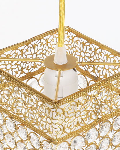 Hanging golden crystal pendant light, Classic Floral Adjustable Pendant Light Fixture for Kitchen Dinning Room Bedroom, Leafy Rectangle