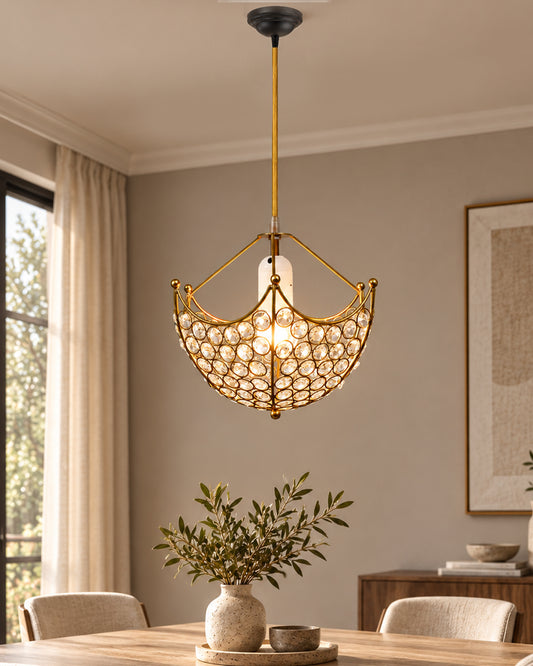 Hanging golden crystal pendant light, Classic Floral Adjustable Pendant Light Fixture for Kitchen Dinning Room Bedroom, Leafy Rectangle