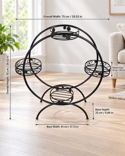 Plant Stand Metal Flower Holder Racks with 4 Tier Garden Decoration Planter Rack Shelf Organizer for Indoor Outdoor, Garden Balcony Living Room Office,Round, Black
