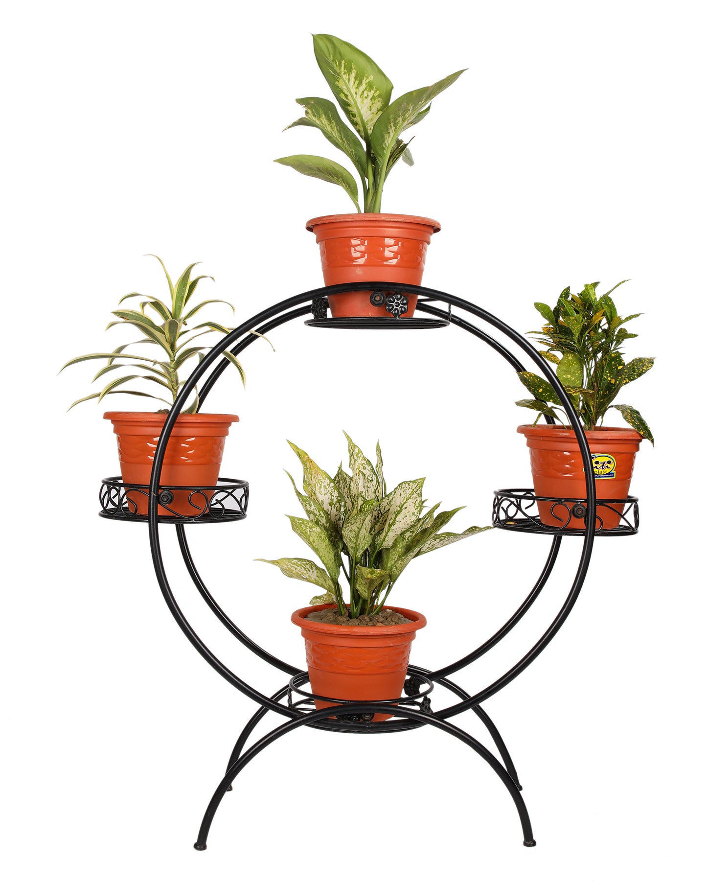 Plant Stand Metal Flower Holder Racks with 4 Tier Garden Decoration Planter Rack Shelf Organizer for Indoor Outdoor, Garden Balcony Living Room Office,Round, Black