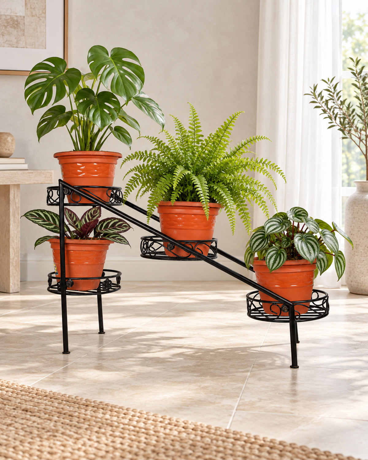 Plant Stand Metal Flower Holder Racks with 4 Tier Garden Decoration Planter Rack Shelf Organizer for Indoor Outdoor, Garden Balcony Living Room Office,Ladder, Black
