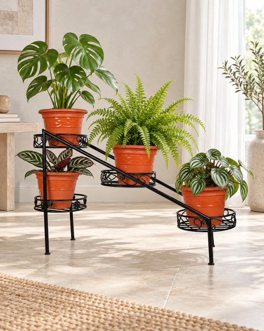 Plant Stand Metal Flower Holder Racks with 4 Tier Garden Decoration Planter Rack Shelf Organizer for Indoor Outdoor, Garden Balcony Living Room Office,Ladder, Black