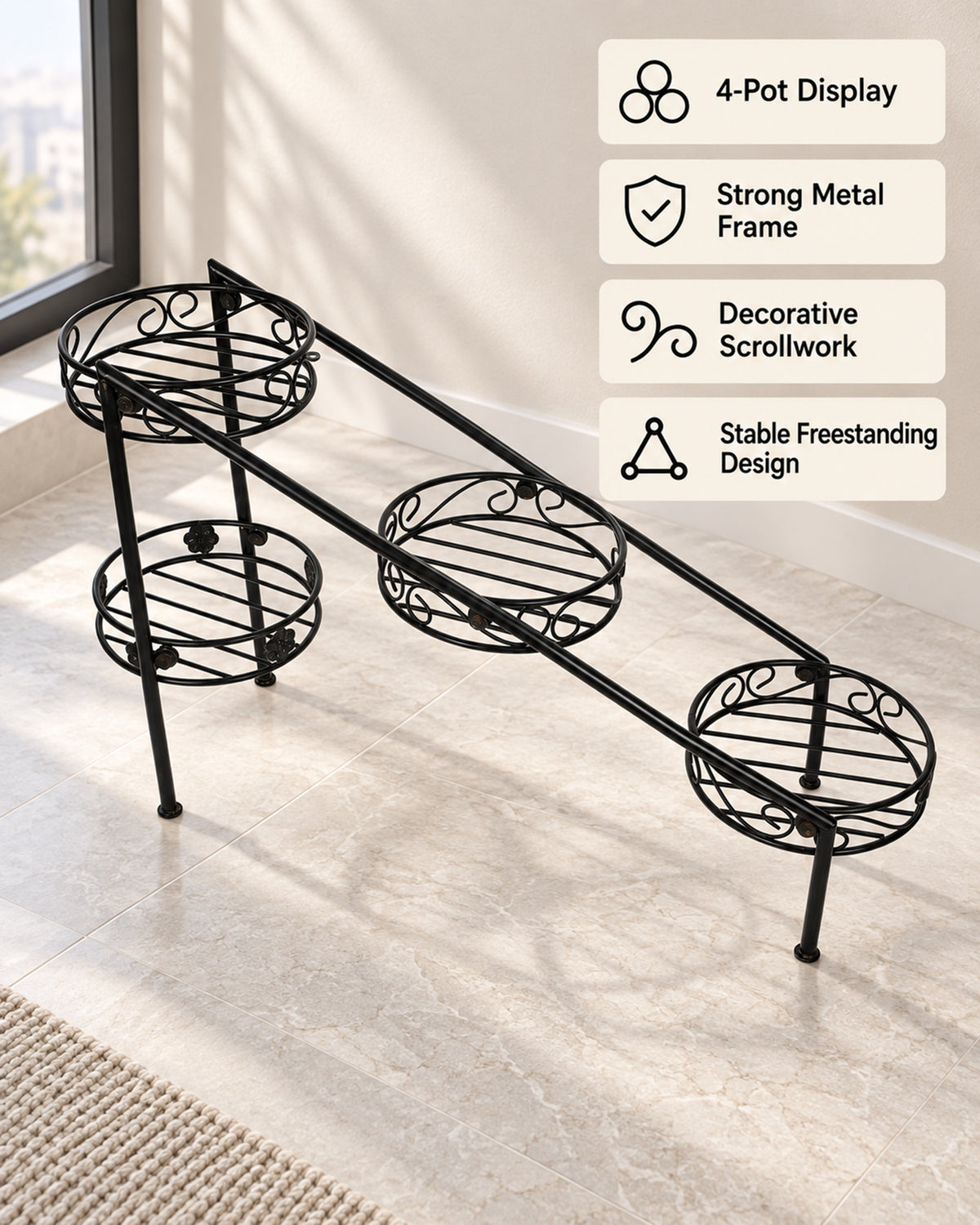 Plant Stand Metal Flower Holder Racks with 4 Tier Garden Decoration Planter Rack Shelf Organizer for Indoor Outdoor, Garden Balcony Living Room Office,Ladder, Black