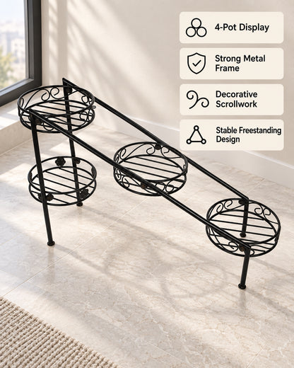 Plant Stand Metal Flower Holder Racks with 4 Tier Garden Decoration Planter Rack Shelf Organizer for Indoor Outdoor, Garden Balcony Living Room Office,Ladder, Black