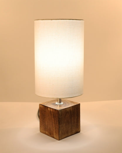 Modern Zen Wooden Lampshade Nightstand Lamps, Antique Base E27 Creative Reading Bedside Lamps Ideal for Bedroom, Cube