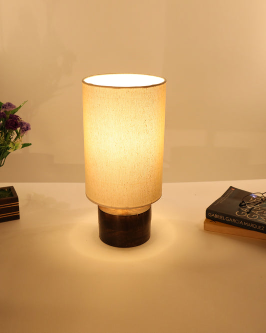 Modern Zen Wooden Lampshade Nightstand Lamps, Antique Base E27 Creative Reading Bedside Lamps Ideal for Bedroom, Cylinder