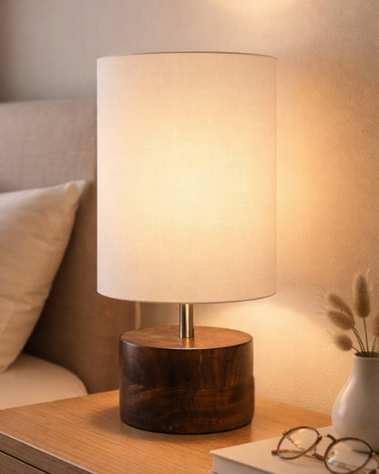 Modern Zen Wooden Lampshade Nightstand Lamps, Antique Base E27 Creative Reading Bedside Lamps Ideal for Bedroom, Cylinder