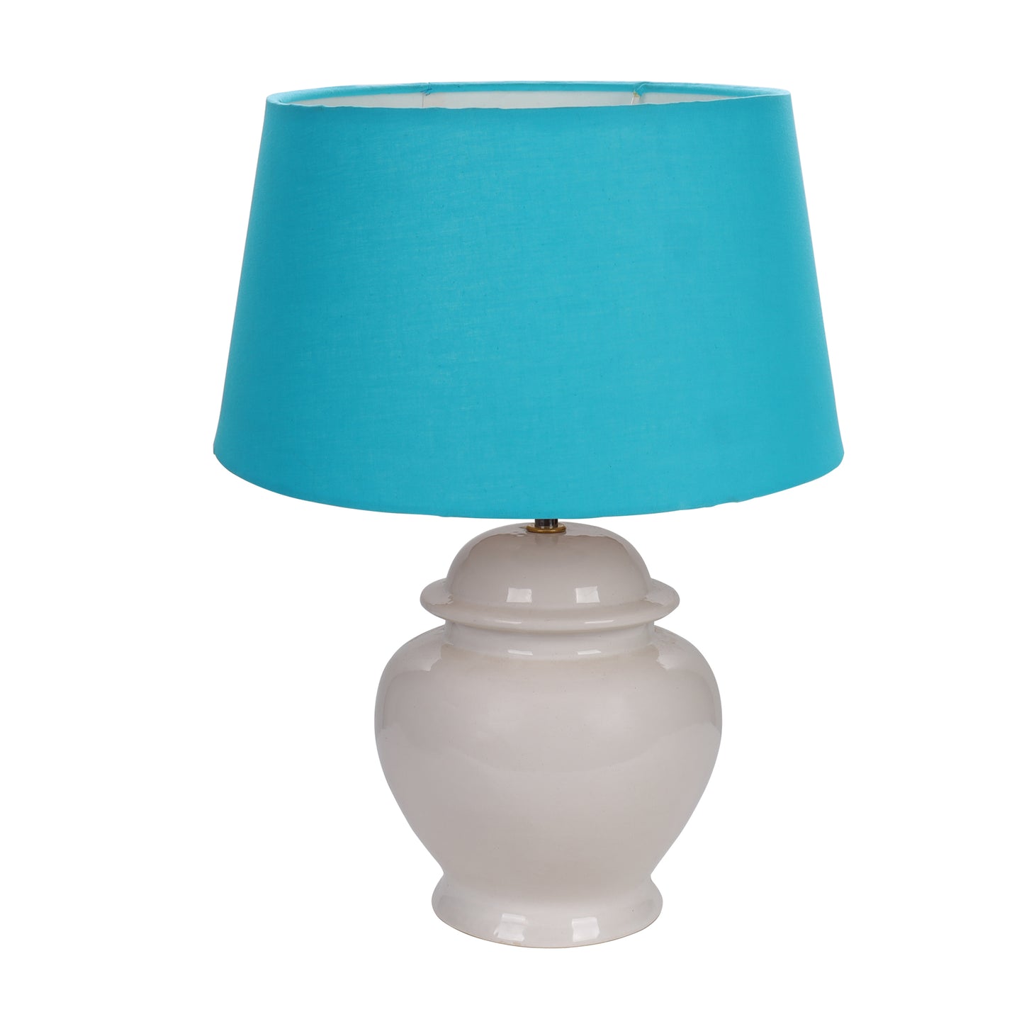 Ceramic Pot Shaped Base White Table Lamp with Turquoise Shade, LED Bulb