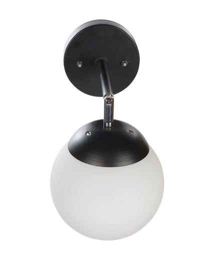 Modern Glass Wall Lamp, Wall Mounted Sconces,Mid-Century Bedroom Bedside 180 degree Movement Light Matt black, Single Globe