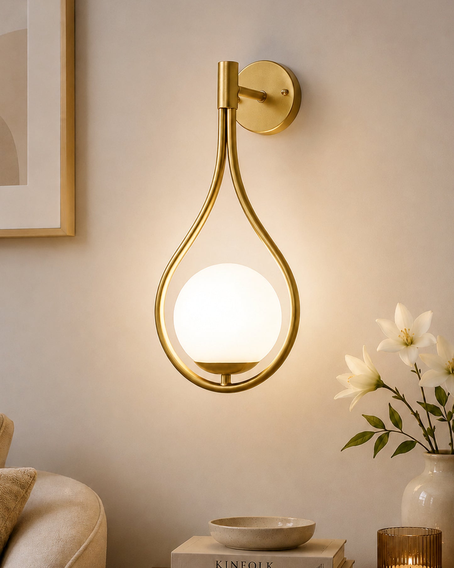 Modern Glass Wall Lamp, Wall Mounted Sconces,Mid-Century Bedroom Bedside Movement Light Gold, Water Drop