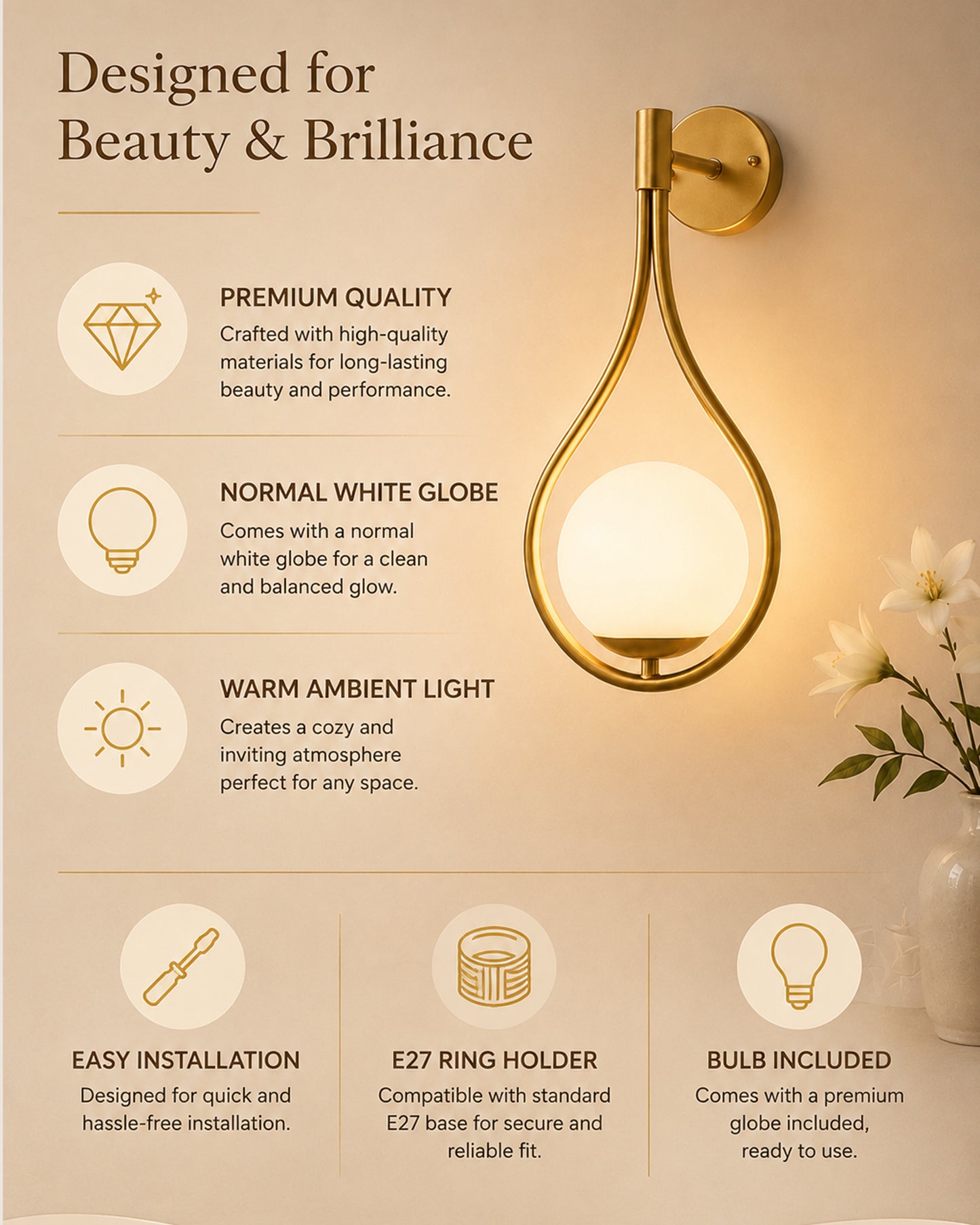 Modern Glass Wall Lamp, Wall Mounted Sconces,Mid-Century Bedroom Bedside Movement Light Gold, Water Drop