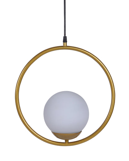 Mid Century Modern Light Chandelier Lighting, White Frosted Glass Globe Lampshade Pendant Indoor Hanging Light Fixture, Golden Round