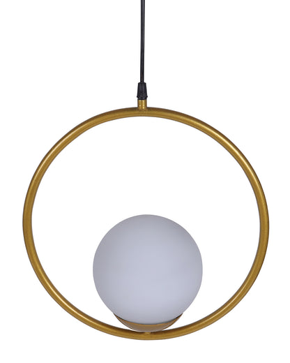 Mid Century Modern Light Chandelier Lighting, White Frosted Glass Globe Lampshade Pendant Indoor Hanging Light Fixture, Golden Round