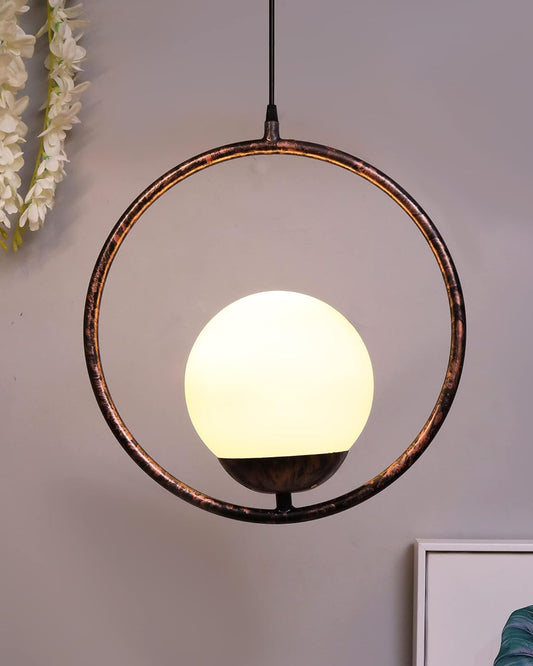 Mid Century Modern Light Chandelier Lighting, White Frosted Glass Globe Lampshade Pendant Indoor Hanging Light Fixture, Rubbed Bronze Round