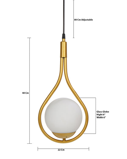 Mid Century Modern Light Chandelier Lighting, White Frosted Glass Globe Lampshade Pendant Indoor Hanging Light Fixture, Golden Water Drop