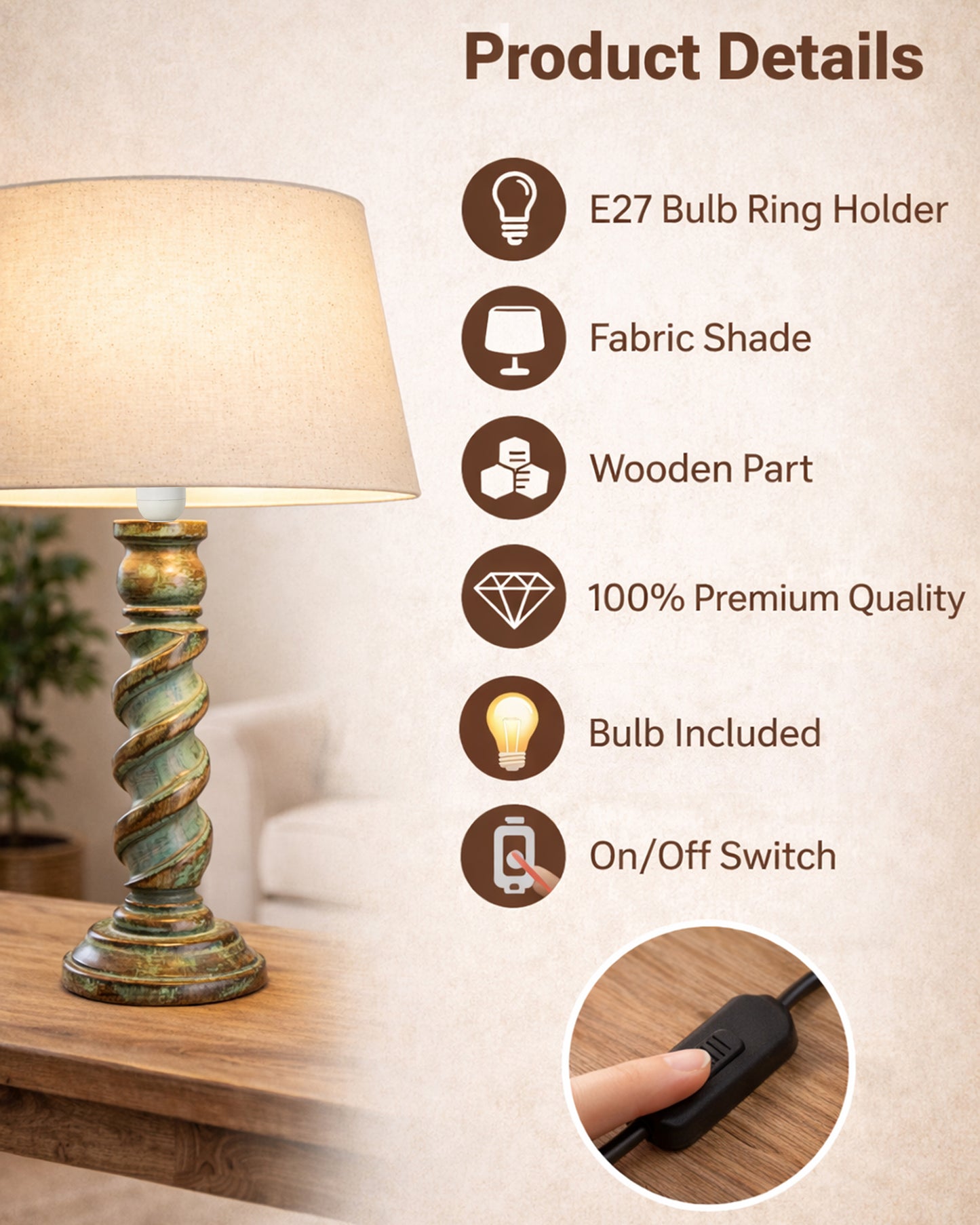 Signature Rustic Table Lamp set of 2, farmhouse Living Room Bedroom House Bedside Nightstand Home Office Reading Light,Rope