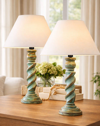 Signature Rustic Table Lamp set of 2, farmhouse Living Room Bedroom House Bedside Nightstand Home Office Reading Light,Rope