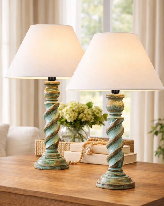 Signature Rustic Table Lamp set of 2, farmhouse Living Room Bedroom House Bedside Nightstand Home Office Reading Light,Rope