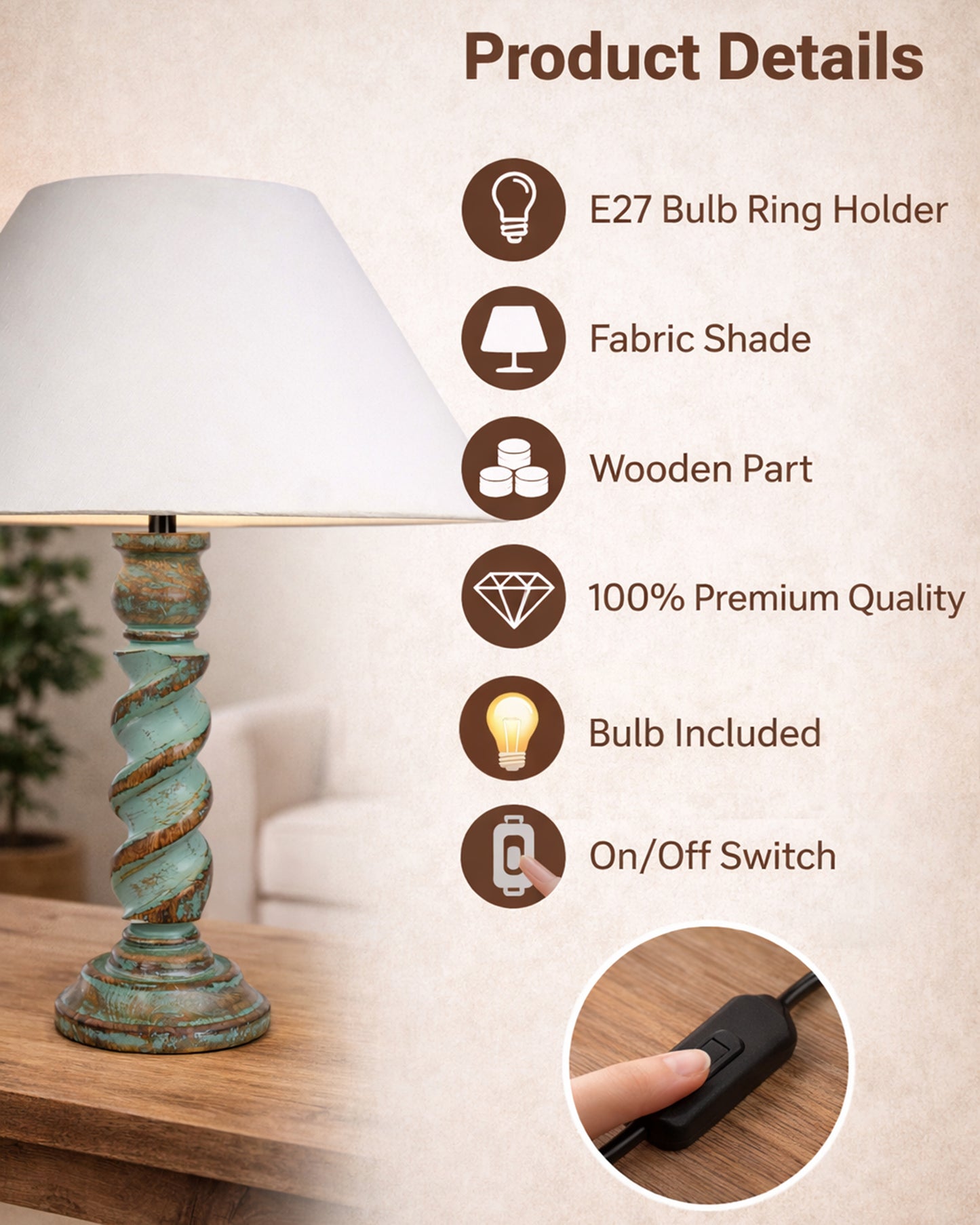 Signature Rustic Table Lamp set of 2, farmhouse Living Room Bedroom House Bedside Nightstand Home Office Reading Light,Rope