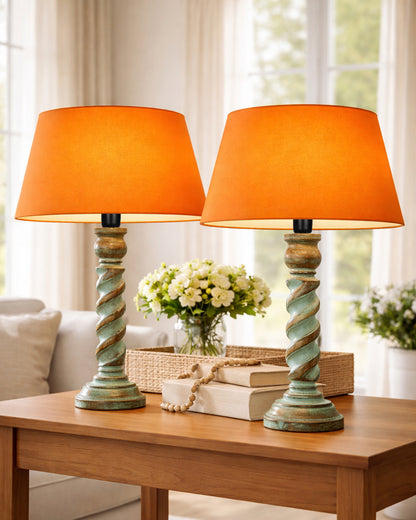 Signature Rustic Table Lamp set of 2, farmhouse Living Room Bedroom House Bedside Nightstand Home Office Reading Light,Rope