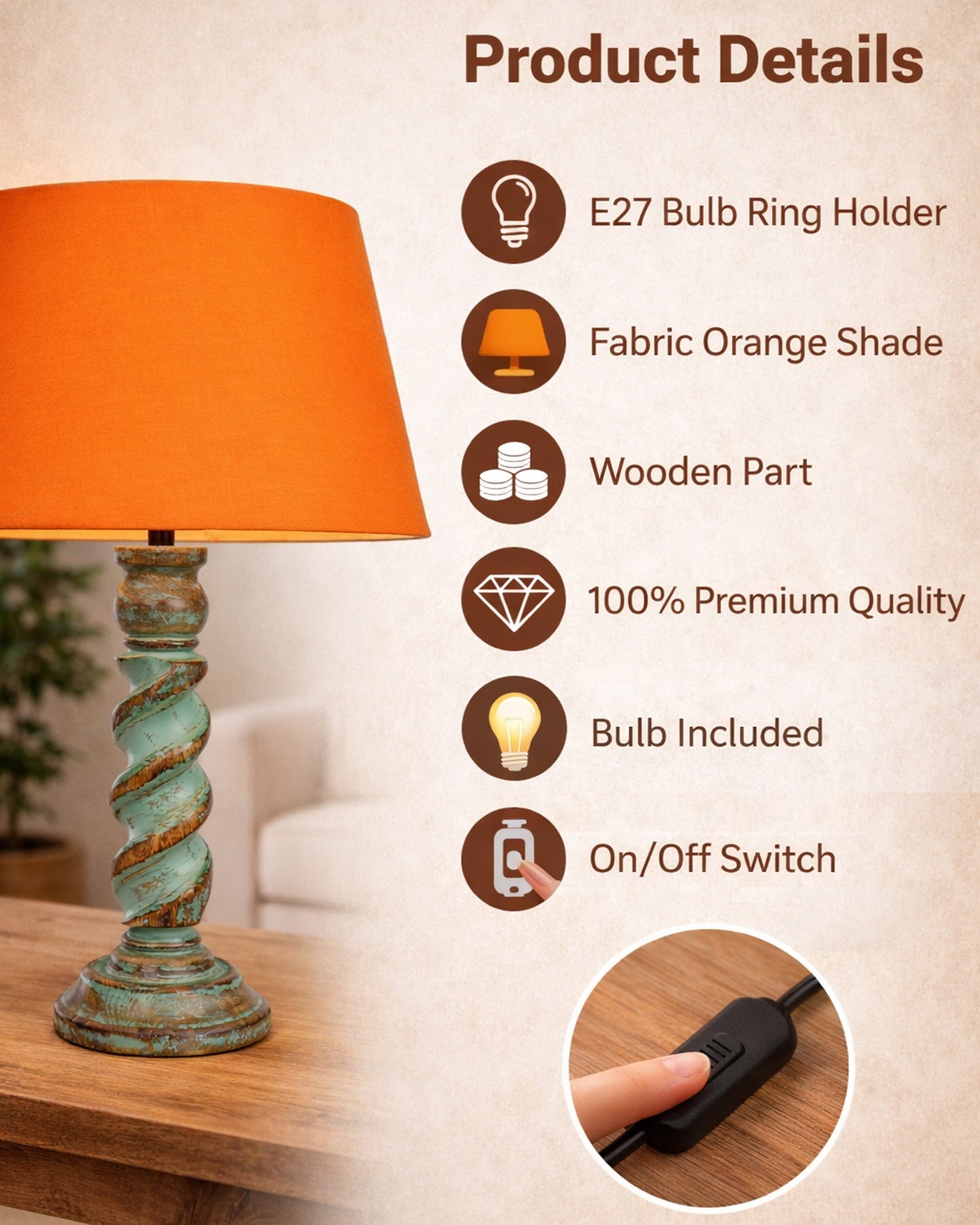 Signature Rustic Table Lamp set of 2, farmhouse Living Room Bedroom House Bedside Nightstand Home Office Reading Light,Rope