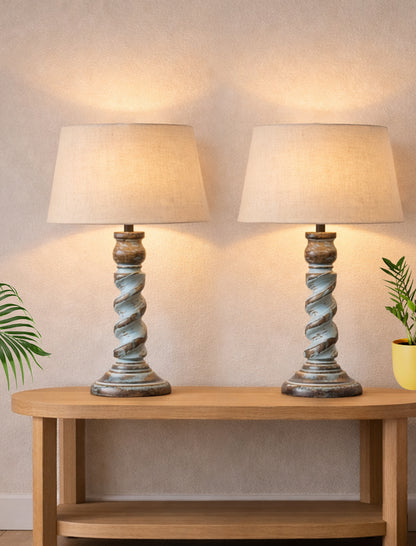 Signature Rustic Table Lamp set of 2, farmhouse Living Room Bedroom House Bedside Nightstand Home Office Reading Light, Rope Distress