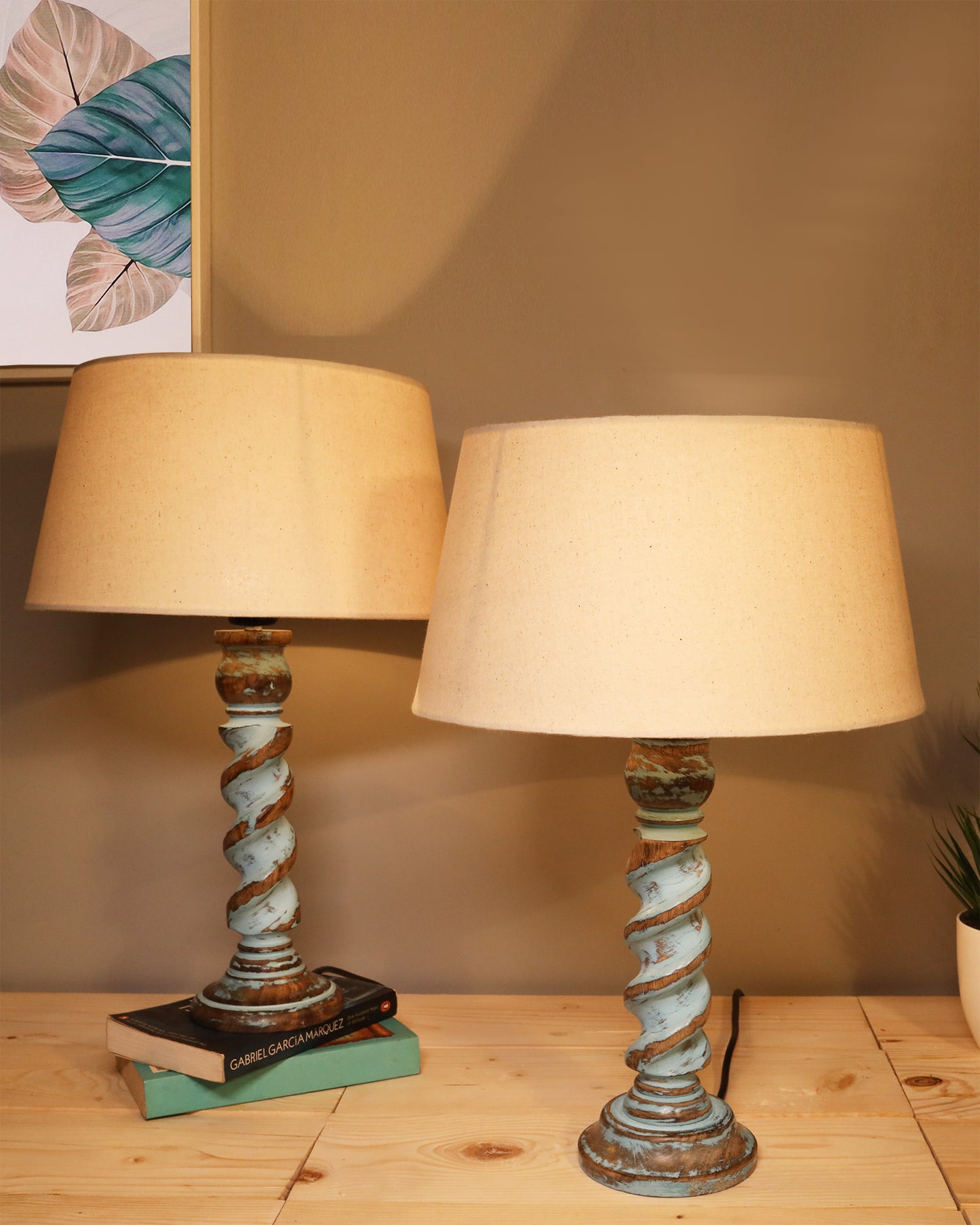 Signature Rustic Table Lamp set of 2, farmhouse Living Room Bedroom House Bedside Nightstand Home Office Reading Light, Rope Distress