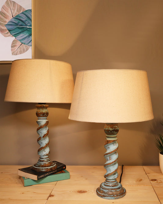 Signature Rustic Table Lamp set of 2, farmhouse Living Room Bedroom House Bedside Nightstand Home Office Reading Light, Rope Distress