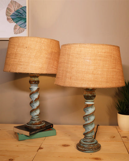 Signature Rustic Table Lamp set of 2, farmhouse Living Room Bedroom House Bedside Nightstand Home Office Reading Light, Rope Distress