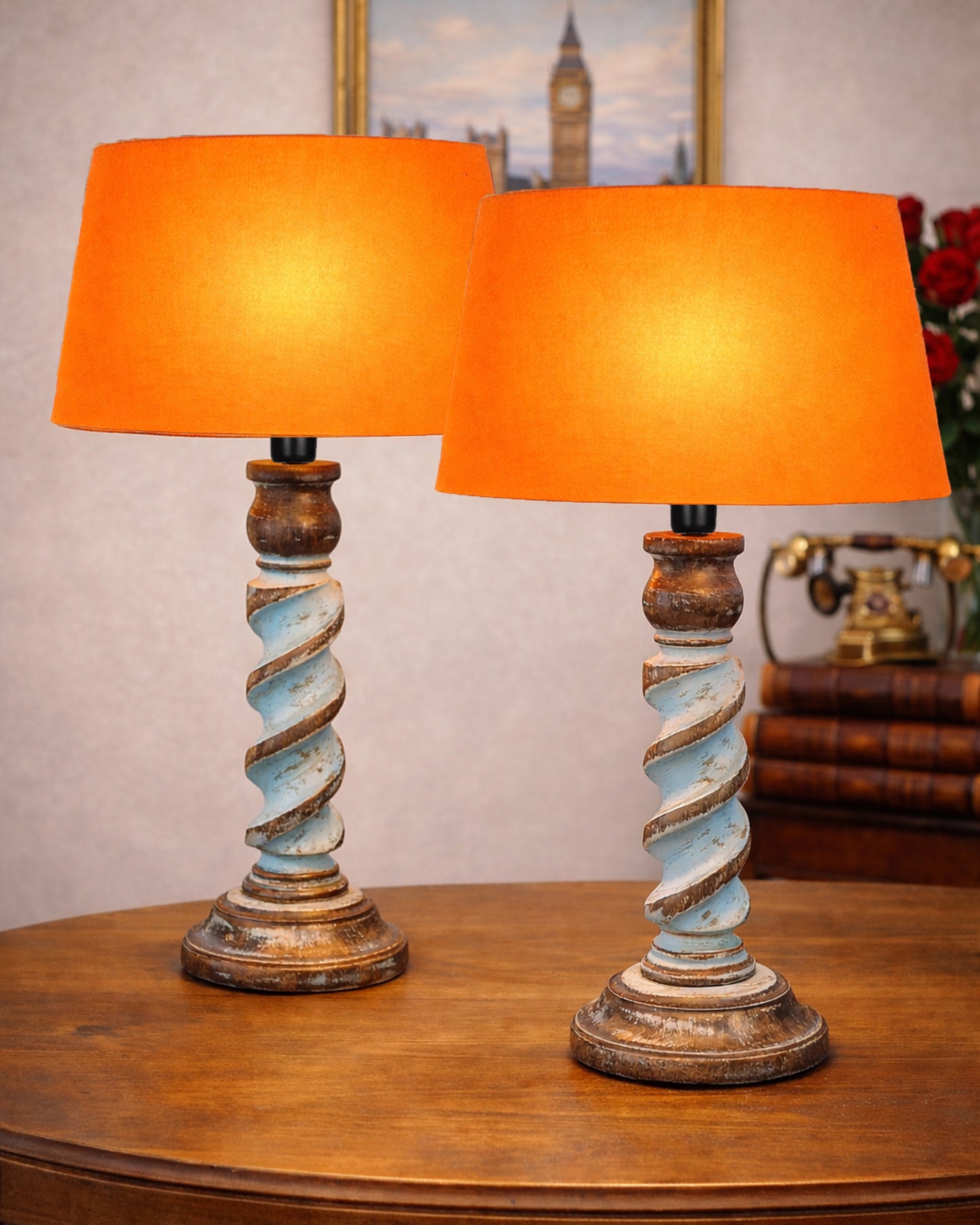 Signature Rustic Table Lamp set of 2, farmhouse Living Room Bedroom House Bedside Nightstand Home Office Reading Light, Rope Distress