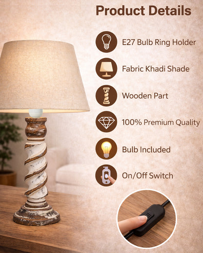 Signature Rustic Table Lamp set of 2, farmhouse Living Room Bedroom House Bedside Nightstand Home Office Reading Light, Rope Whitewash