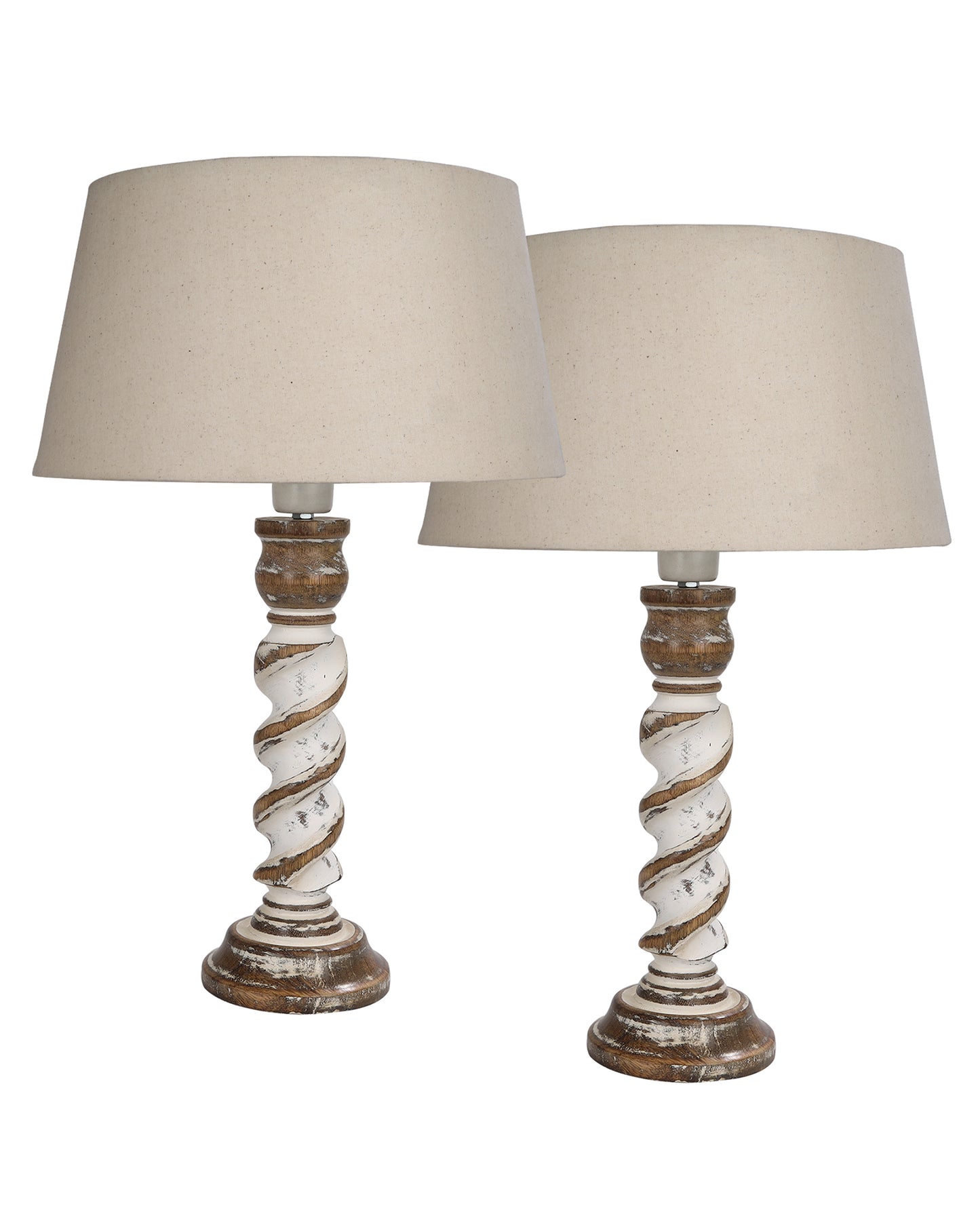 Signature Rustic Table Lamp set of 2, farmhouse Living Room Bedroom House Bedside Nightstand Home Office Reading Light, Rope Whitewash
