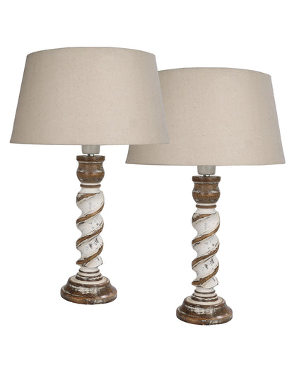 Signature Rustic Table Lamp set of 2, farmhouse Living Room Bedroom House Bedside Nightstand Home Office Reading Light, Rope Whitewash