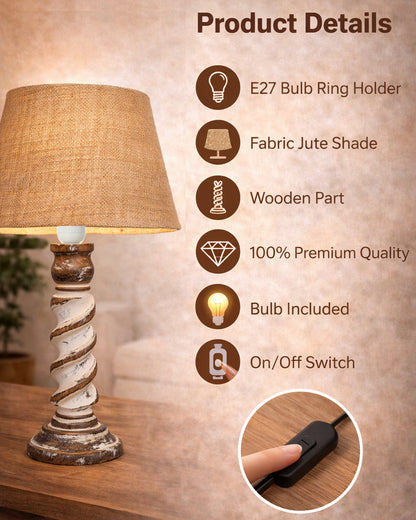 Signature Rustic Table Lamp set of 2, farmhouse Living Room Bedroom House Bedside Nightstand Home Office Reading Light, Rope Whitewash