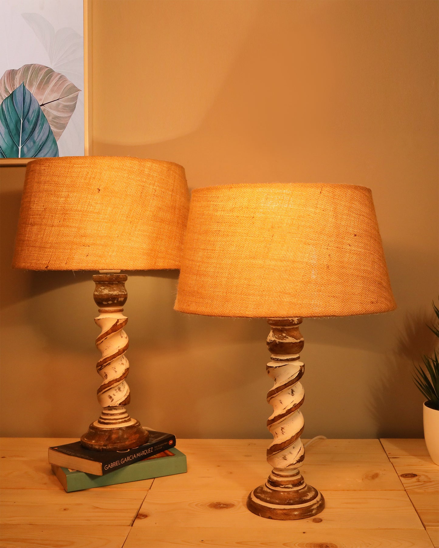 Signature Rustic Table Lamp set of 2, farmhouse Living Room Bedroom House Bedside Nightstand Home Office Reading Light, Rope Whitewash