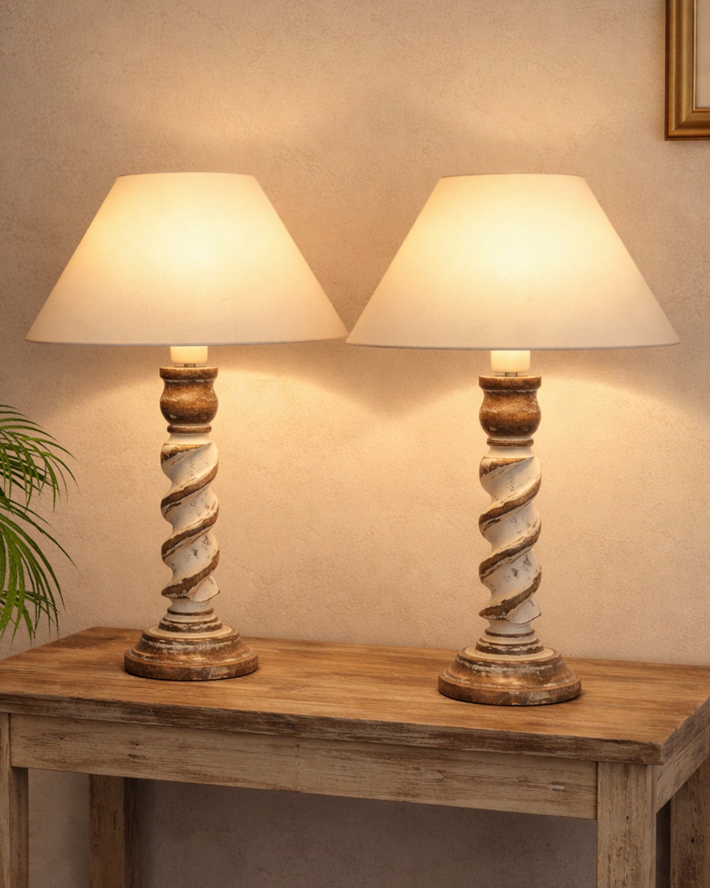 Signature Rustic Table Lamp set of 2, farmhouse Living Room Bedroom House Bedside Nightstand Home Office Reading Light, Rope Whitewash