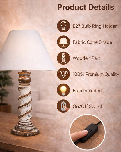 Signature Rustic Table Lamp set of 2, farmhouse Living Room Bedroom House Bedside Nightstand Home Office Reading Light, Rope Whitewash