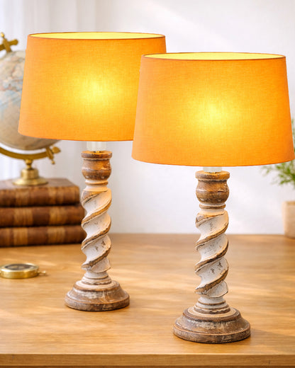 Signature Rustic Table Lamp set of 2, farmhouse Living Room Bedroom House Bedside Nightstand Home Office Reading Light, Rope Whitewash