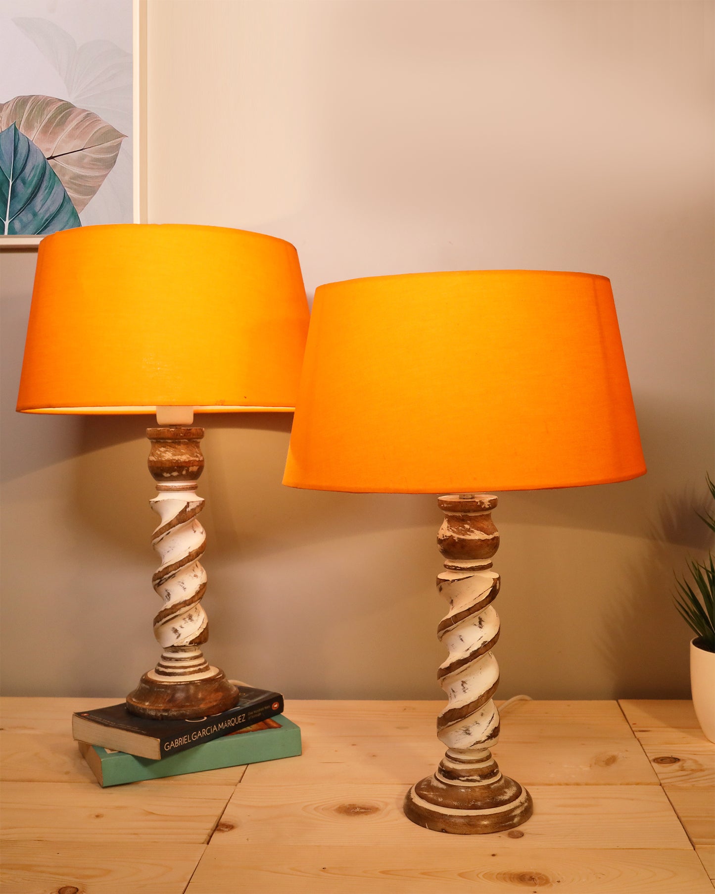 Signature Rustic Table Lamp set of 2, farmhouse Living Room Bedroom House Bedside Nightstand Home Office Reading Light, Rope Whitewash