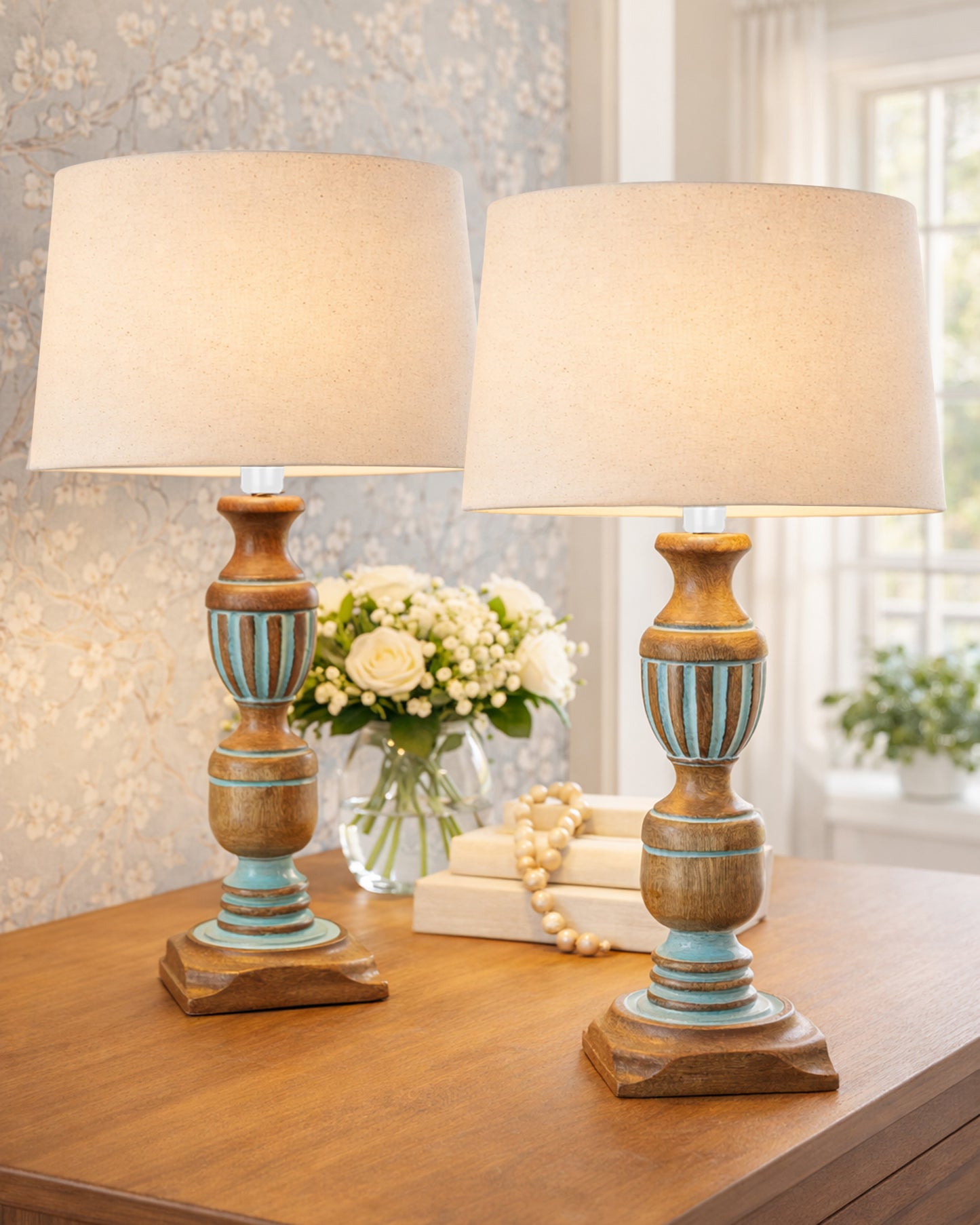 Signature Rustic Table Lamp set of 2, farmhouse Living Room Bedroom House Bedside Nightstand Home Office Reading Light, Cubist