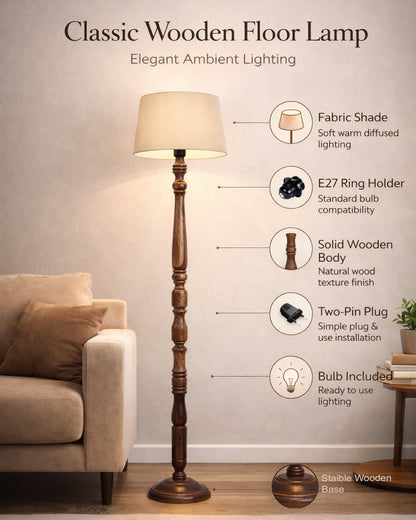 Classic Rustic Eclipse Black Finish Wooden Floor Lamp with Shade