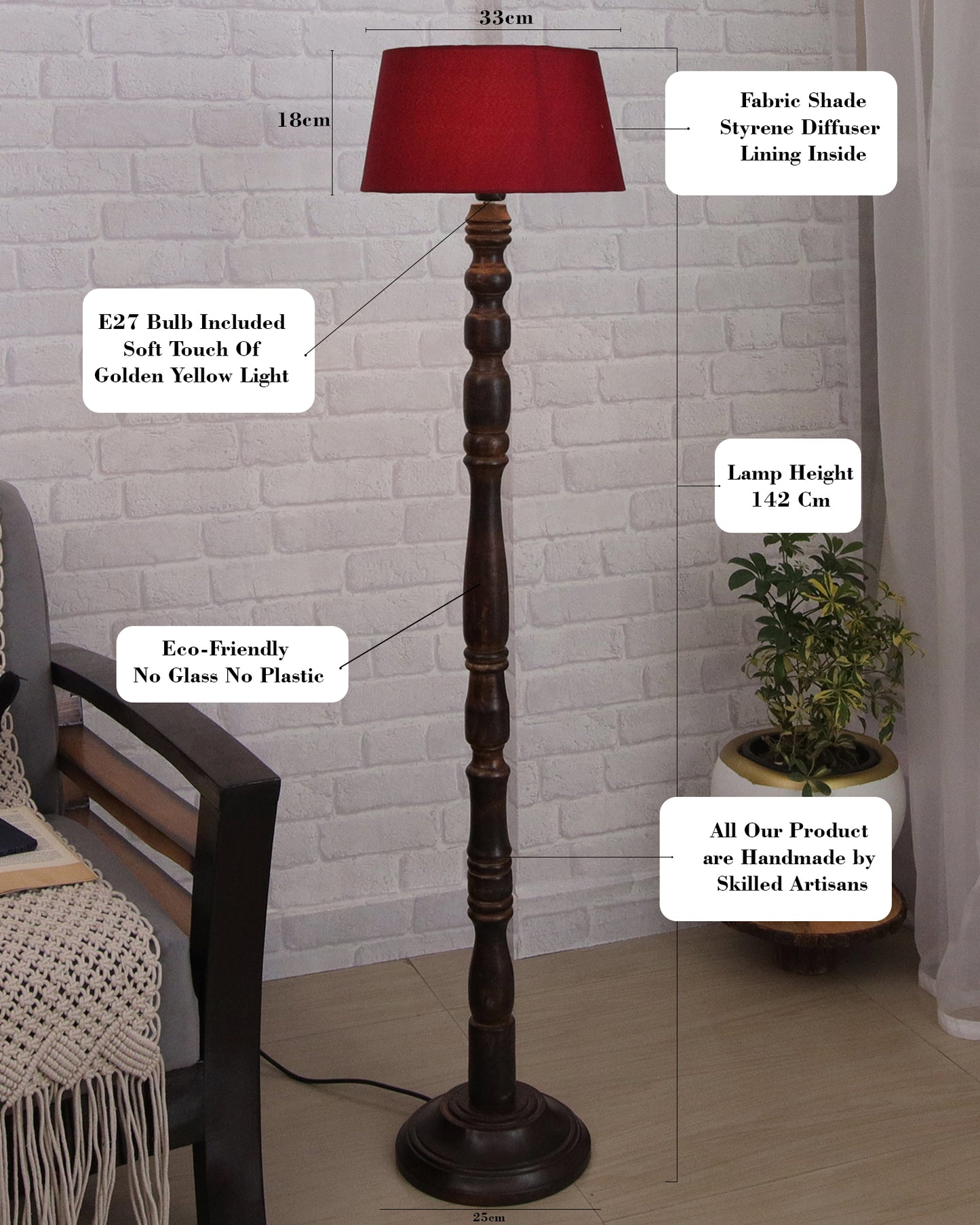 Classic Rustic Eclipse Black Finish Wooden Floor Lamp with Shade
