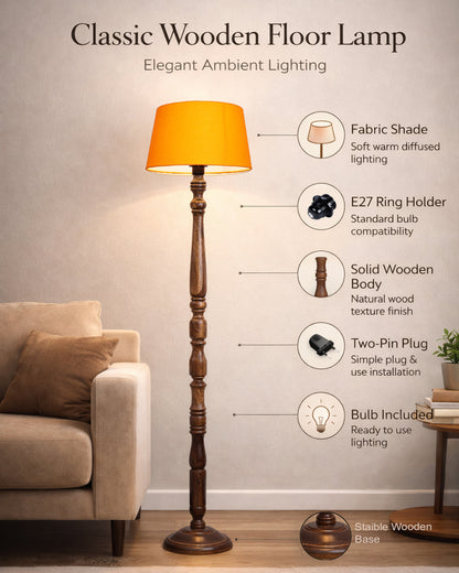 Classic Rustic Eclipse Black Finish Wooden Floor Lamp with Shade