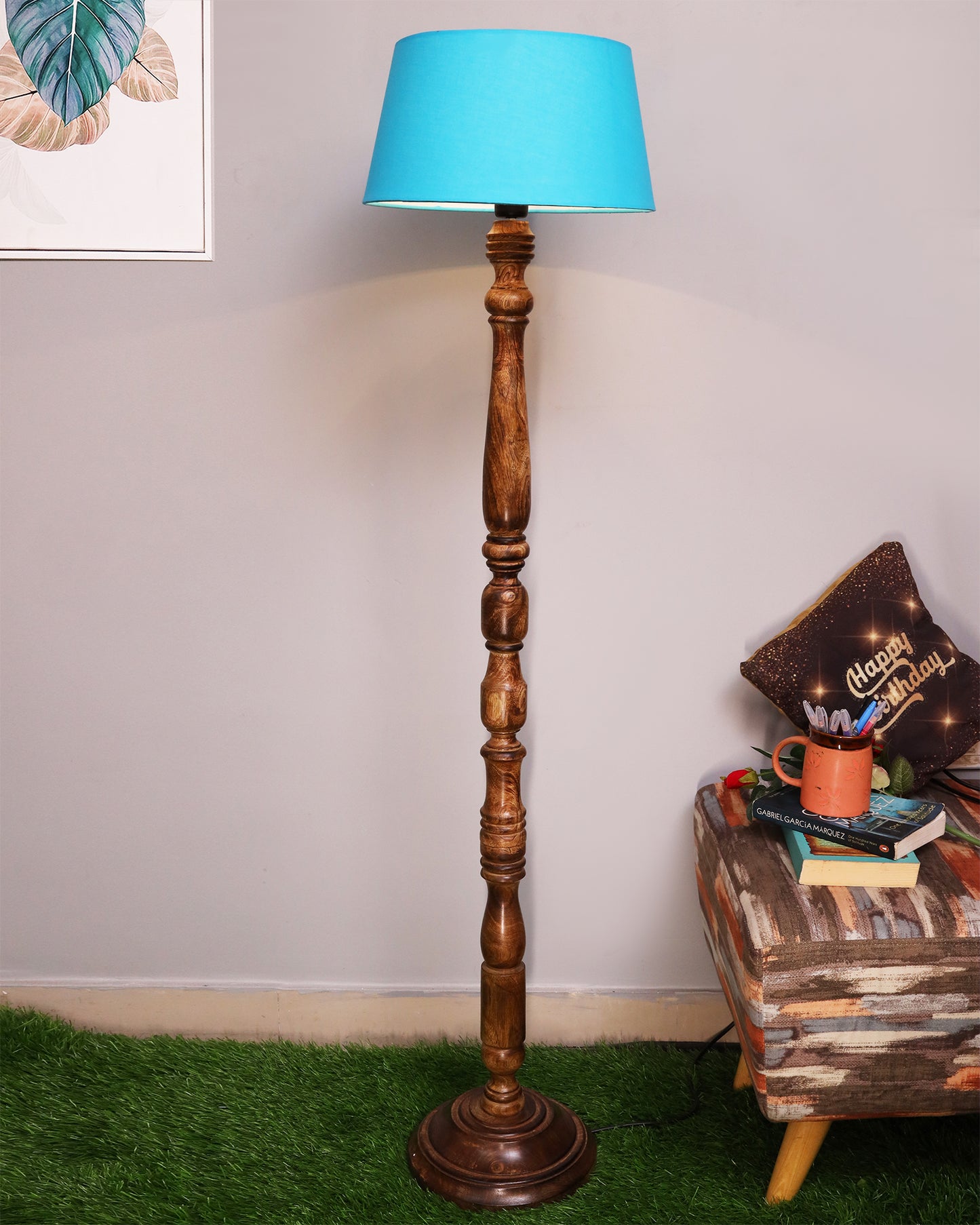 Classic Rustic Eclipse Black Finish Wooden Floor Lamp with Shade