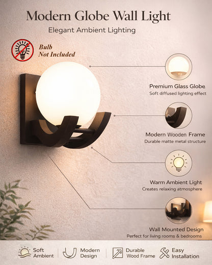 Brown & White Wood Gooseneck zedo Wall Lamp , Pack of 1