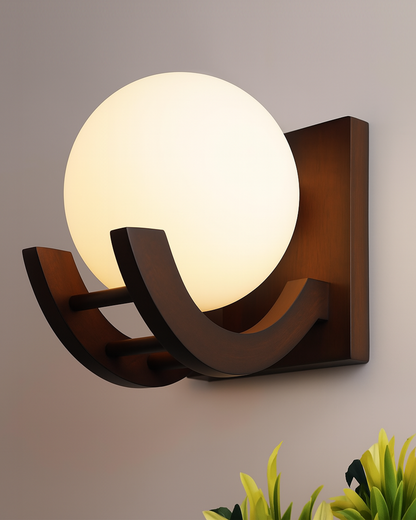 Brown & White Wood Gooseneck zedo Wall Lamp , Pack of 1