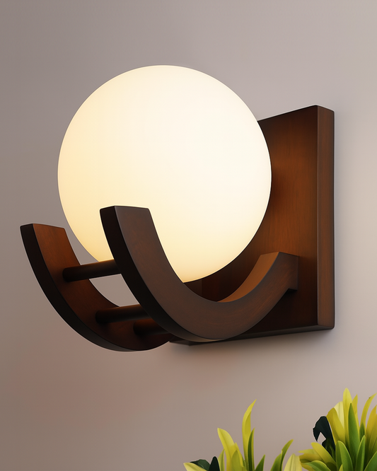 Brown & White Wood Gooseneck zedo Wall Lamp , Pack of 1