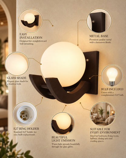 Brown & White Wood Gooseneck zedo Wall Lamp , Pack of 1