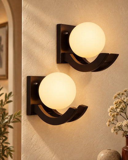 Brown & White Wood Gooseneck zedo Wall Lamp , Pack of 2