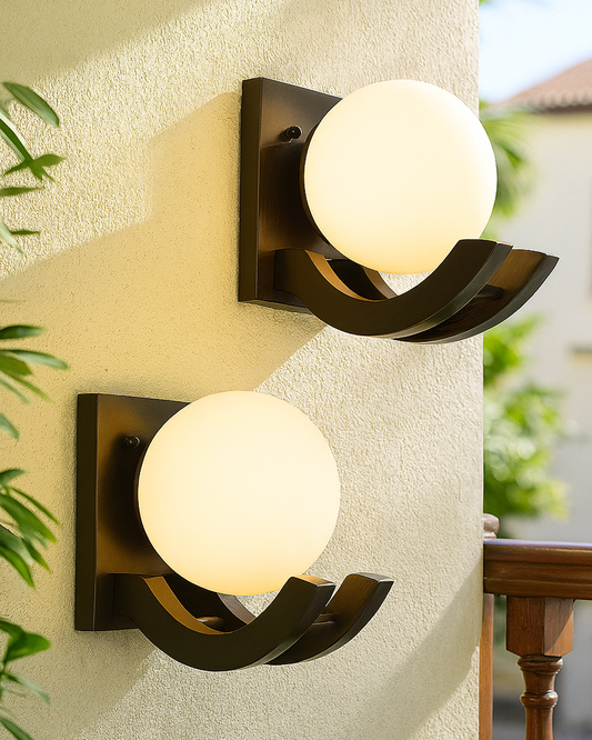 Brown & White Wood Gooseneck zedo Wall Lamp , Pack of 2